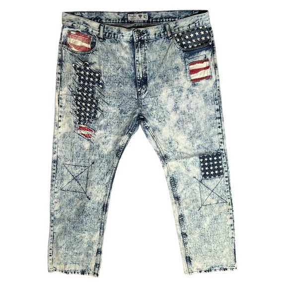 DIAMOND STASH Acid Wash American Flag Jeans Street Style Distressed sz 42 x 31 - Picture 1 of 10
